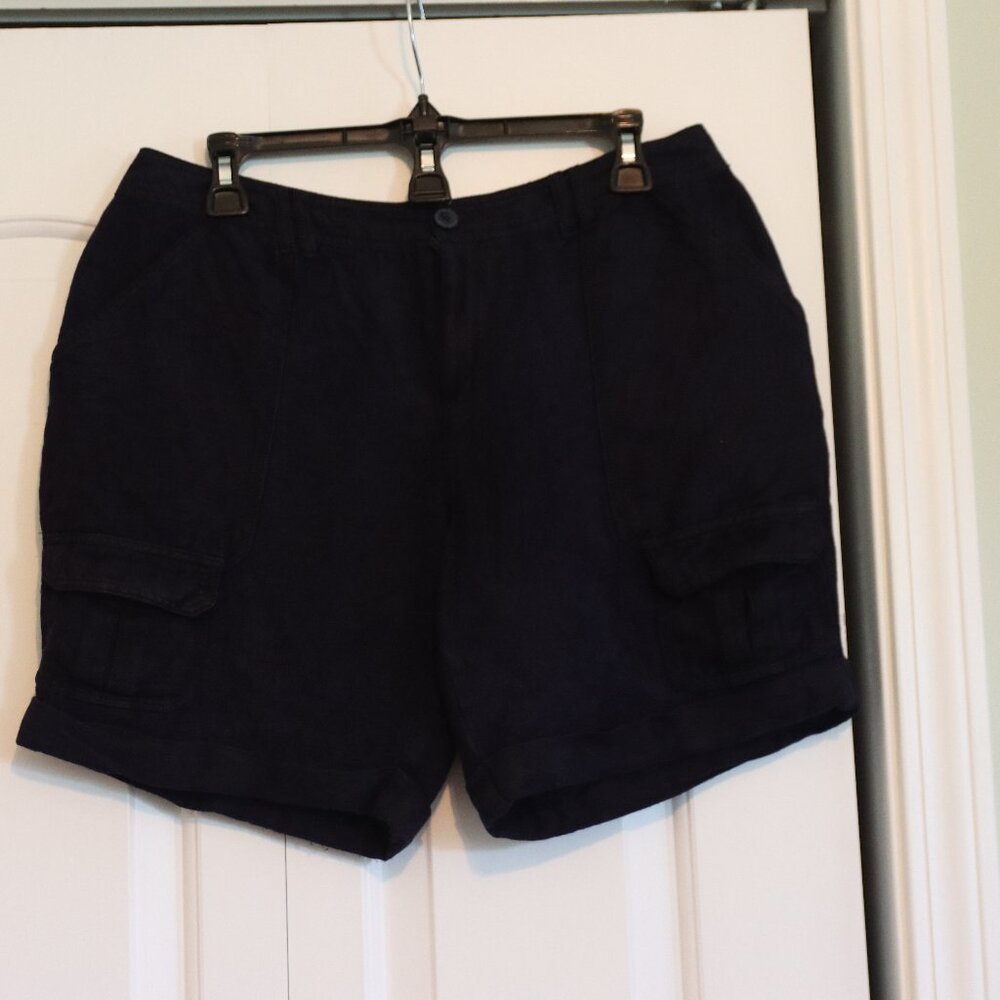 Coldwater Creek Linen/Rayon Blend Navy Cuffed Shorts Size 10 Cargo Summer Casual